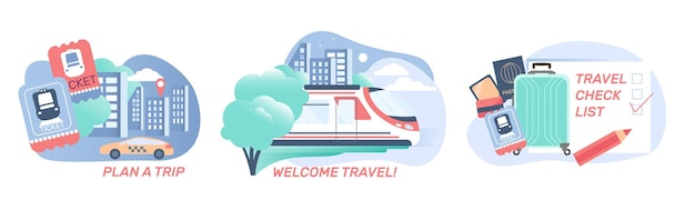 Conjunto de estación de tren de ilustración