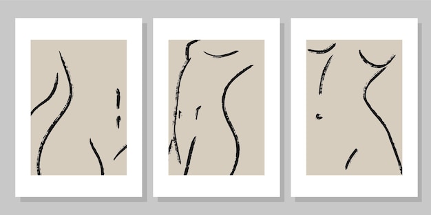 Conjunto de estampados de cuerpo de mujer de arte de línea de moda. Afiche estético contemporáneo de Figura Femenina. Vector