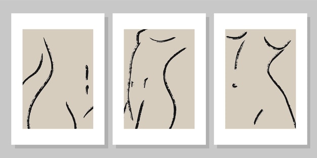 Conjunto de estampados de cuerpo de mujer de arte de línea de moda. afiche estético contemporáneo de figura femenina. vector