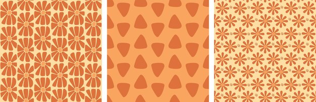 un conjunto de estampados florales sin costuras margaritas y triángulos en un fondo sin costuras papel tapiz naranja