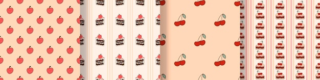 Conjunto de estampados lindos con pasteles y bayas de fresas y cerezas