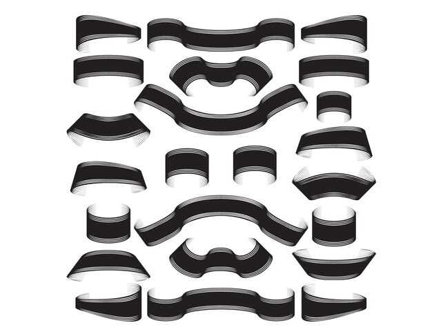 Conjunto de estampillas de cintas negras para la etiqueta de cinta de banner