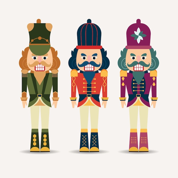 Vector conjunto de estatuillas tradicionales de soldado de juguete de navidad