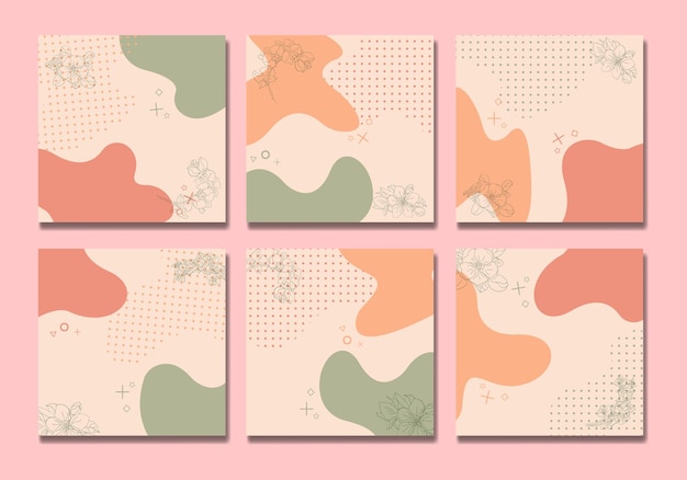 conjunto de estética abstracta mediados de siglo flor moderna arte lineal boho contemporáneo portada de redes sociales