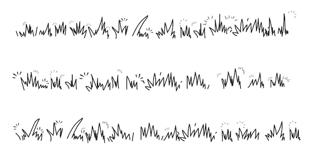 Conjunto de estilo de boceto de doodle de hierba Campo de hierba dibujado a mano líneas de doodle fondo Elementos de brote
