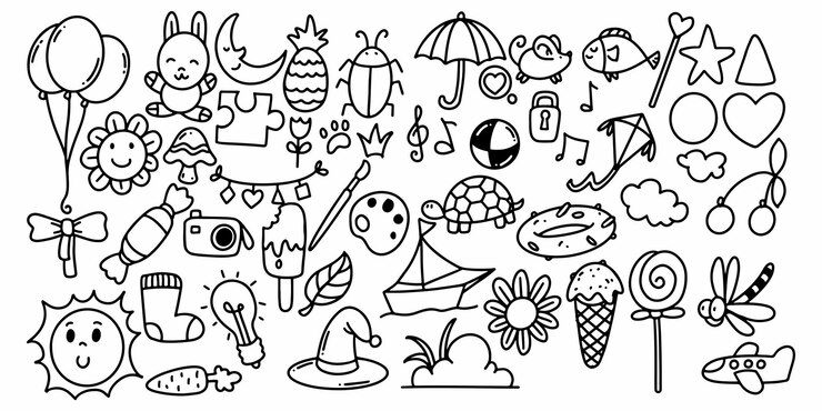 Conjunto de estilo dibujado a mano de doodle de dibujo de verano
