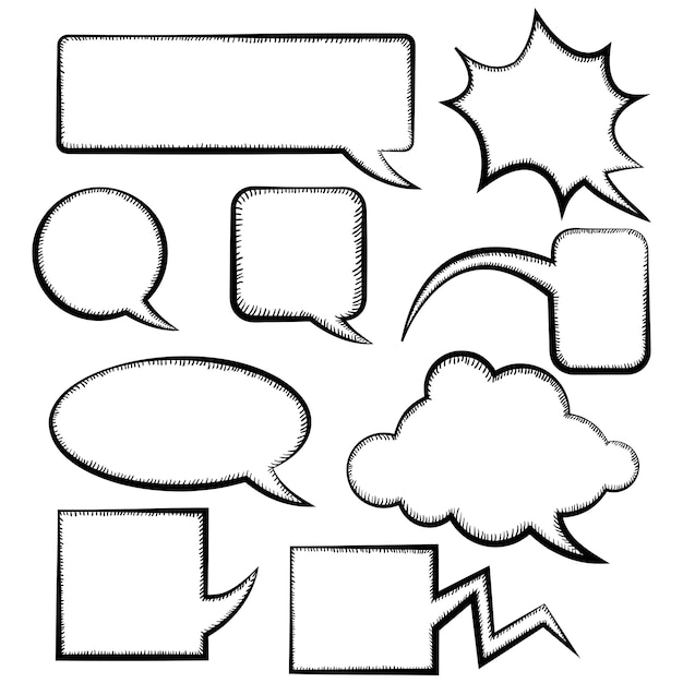 Conjunto de estilo de doodle de diferentes plantillas de burbujas de discurso