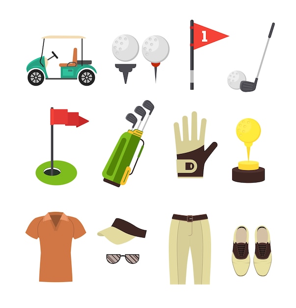 Vector conjunto de estilo de equipo de golf para aplicaciones móviles y web.