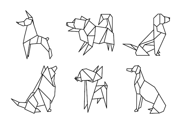 Vector conjunto de estilo de línea de perros origami