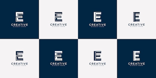 Conjunto de estilo de línea de vector de diseño de logotipo de letra inicial E