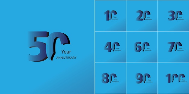Conjunto de estilo de logotipo de aniversario con color de escritura a mano para eventos de celebración, bodas, tarjetas de felicitación e invitaciones