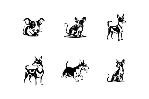 conjunto de estilo de logotipo vectorial de silueta de perro Rat Terrier