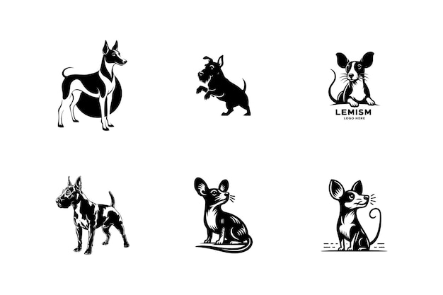 conjunto de estilo de logotipo vectorial de silueta de perro Rat Terrier