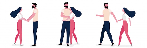 Vector conjunto de estilo de vida pareja joven en el amor juntos