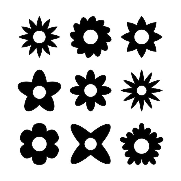 Conjunto de estilos de glifos de formas simples de flores.