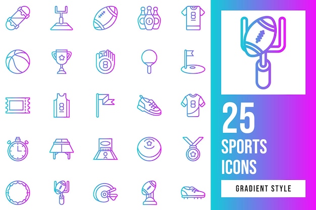 Conjunto de estilos de gradiente de íconos deportivos