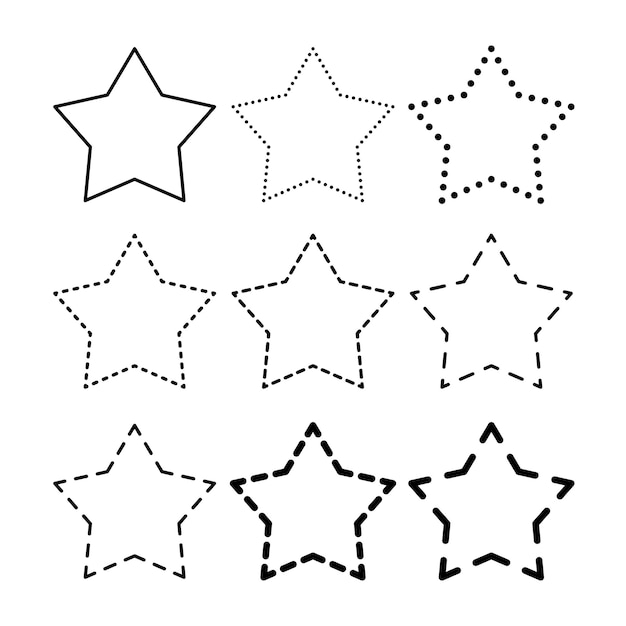Conjunto de estilos de líneas rayadas con estrellas