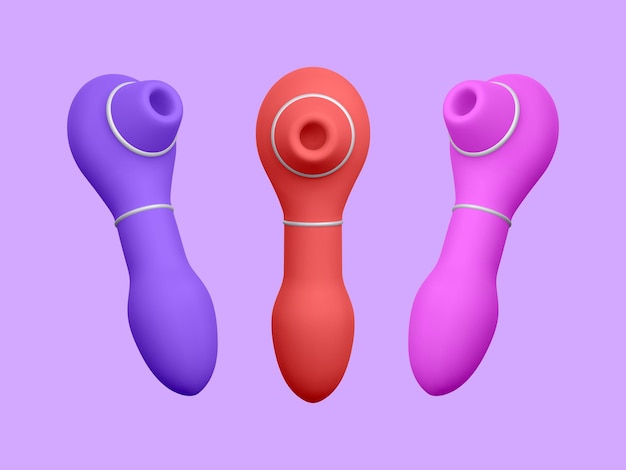 Conjunto de estimulador de clítoris realista 3d aislado sobre fondo claro Banner de sex shop con juguetes sexuales para mujeres Ilustración vectorial