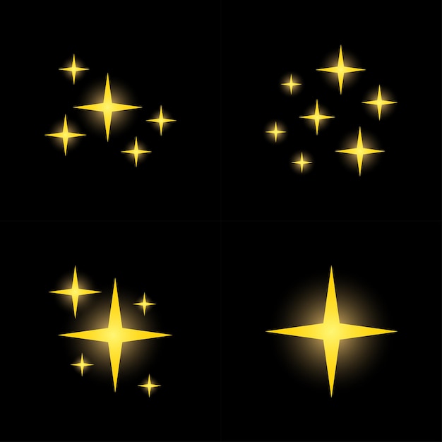 Vector conjunto de estrellas brilla diseño plano