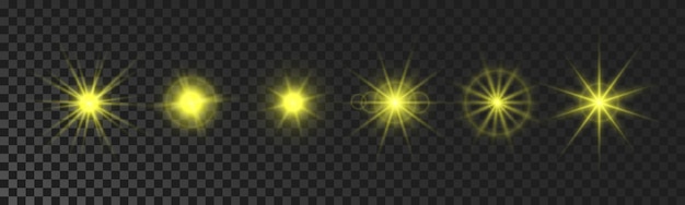 Conjunto de estrellas brillantes amarillas que brillan intensamente