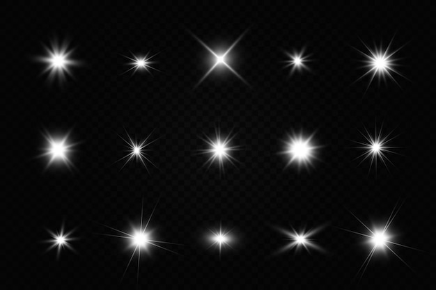 Conjunto de estrellas brillantes chispa de luz la estrella parpadea brillantemente conjunto de efectos brillantes
