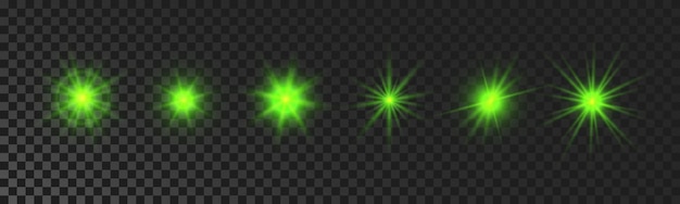 Conjunto de estrellas brillantes que brillan intensamente verdes