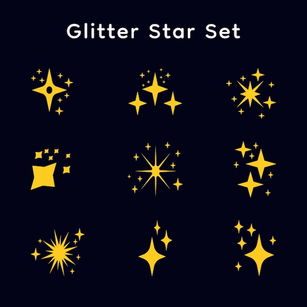 Conjunto de estrellas de brillo estilo plano