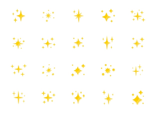 Conjunto de estrellas centelleantes Colección de estrellas y ráfagas con efecto de luz brillante