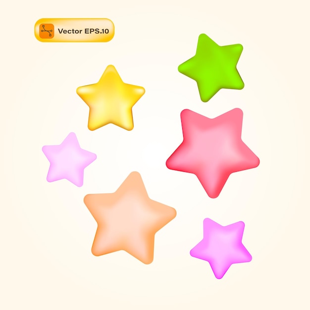 Conjunto de estrellas de colores 3d ilustración vectorial para su diseño eps 10