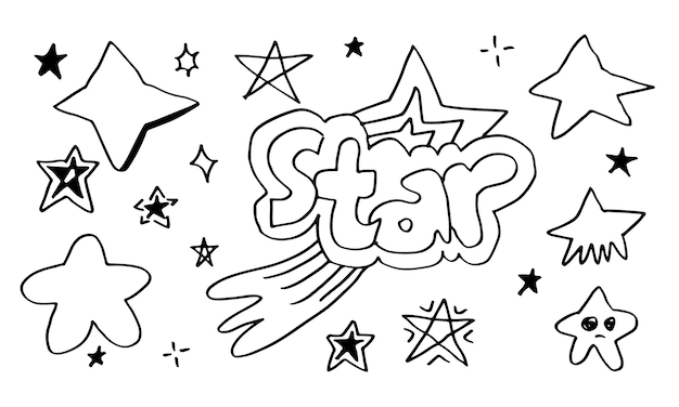 Conjunto de estrellas dibujadas a mano colección de garabatos de estrellas sobre fondo blanco