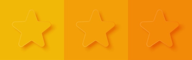 Conjunto de estrellas en diseño en relieve sobre fondo de color amarillo naranja en estilo minimalista