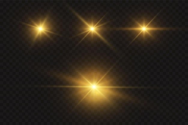 Conjunto de estrellas doradas brillantes efecto de luz estrella brillante estrella de navidad