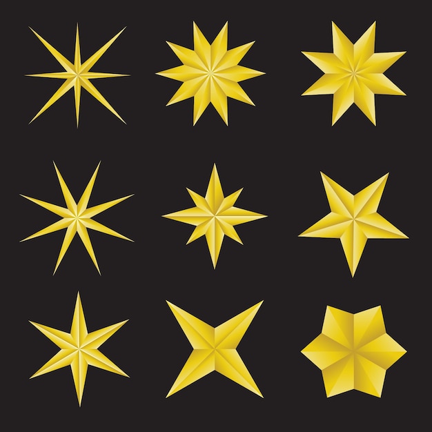 Conjunto de estrellas doradas estilo 3d