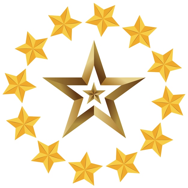 Conjunto de estrellas doradas estrellas doradas en 3D estrellas doradas en fondo blanco ilustración vectorial