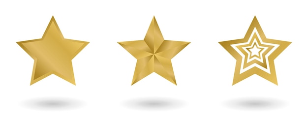Conjunto de estrellas doradas insignia de metal amarillo brillante marcas de oro brillantes y símbolos de revisión insignia metálica