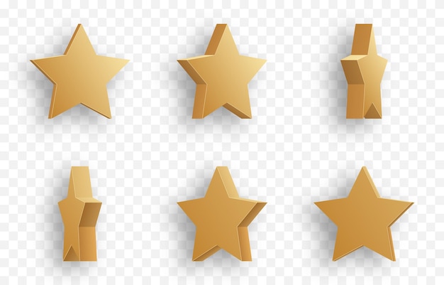 Conjunto de estrellas doradas vectoriales desde diferentes ángulos png Estrellas doradas png estrella 3d vip