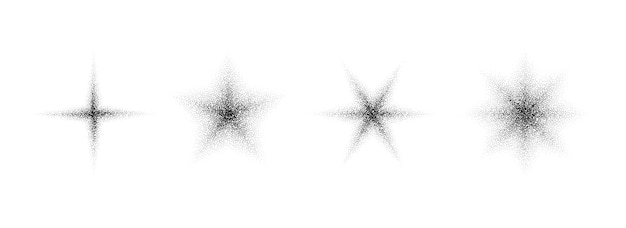 Conjunto de estrellas de grano salpicado Colección de asteriscos de textura de ruido negro Brillo de medio tono chispas chispas