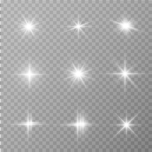 Conjunto de estrellas hermosas y brillantes Efecto de luz Estrella brillante Luz hermosa para ilustración
