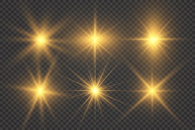 Conjunto de estrellas hermosas y brillantes Efecto de luz Estrella brillante Luz hermosa para ilustración