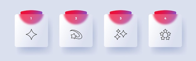 Conjunto de estrellas icono caída cola cometa ocupación creativa arte magia espacio exterior calificación brillo creatividad Concepto de retroalimentación Estilo de morfismo de cristal Icono de línea vectorial para Negocios y Publicidad