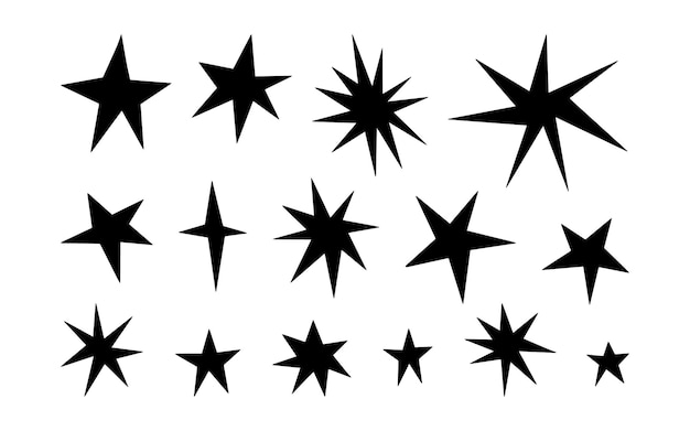 Conjunto de estrellas irregulares dibujadas a mano Vector único artístico y versátil estrellas afiladas y chispas