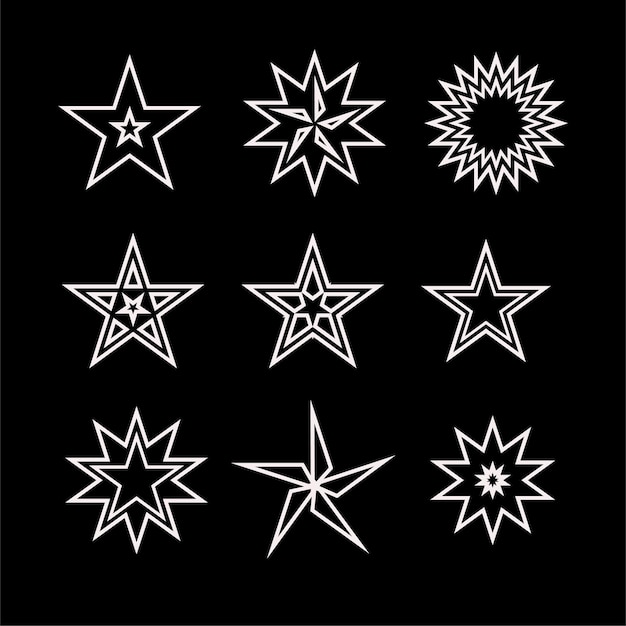 Conjunto de estrellas mixtas con contornos negros