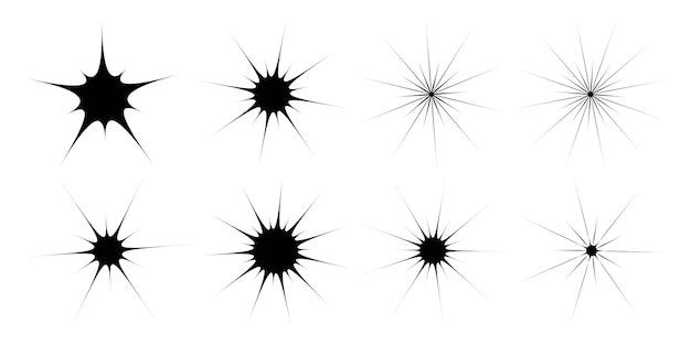 conjunto de estrellas negras vectoriales multipunto con silueta en forma de manchas en blanco