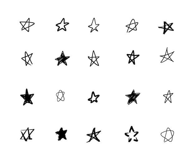 Conjunto de estrellas de pintura dibujada a mano objeto para uso de diseño fondo negro y blanco dibujo abstracto con pincel ilustración estrellas grunge vector