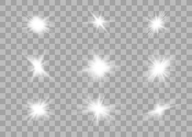 Vector conjunto de estrellas sobre un fondo blanco y gris transparente.