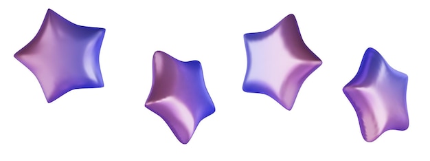 Conjunto de estrellas violetas de diferentes formas Diseño 3D realista Ilustración vectorial al estilo de dibujos animados