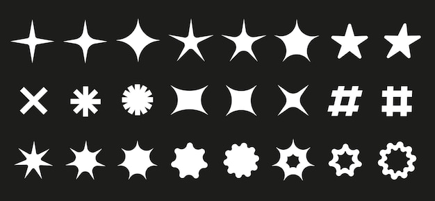Conjunto de estrellas Y2K en blanco y negro de moda y otros elementos de diseño vectorial de símbolos en la estética retro de los años 2000