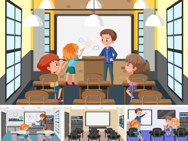 Conjunto de estudiantes en la escena del aula.