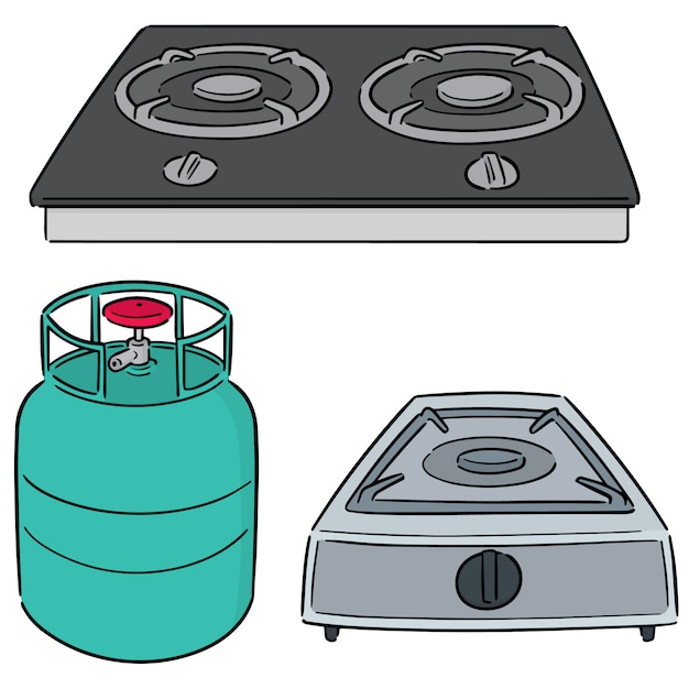 Vector conjunto de estufa de gas