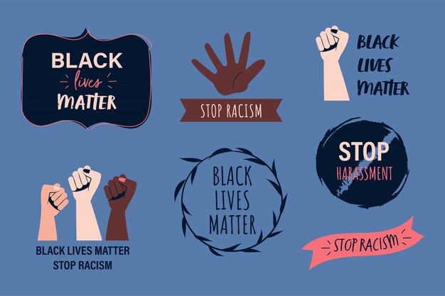 Vector conjunto de etiqueta de banner de protesta black lives matter. deja de matar a los negros.